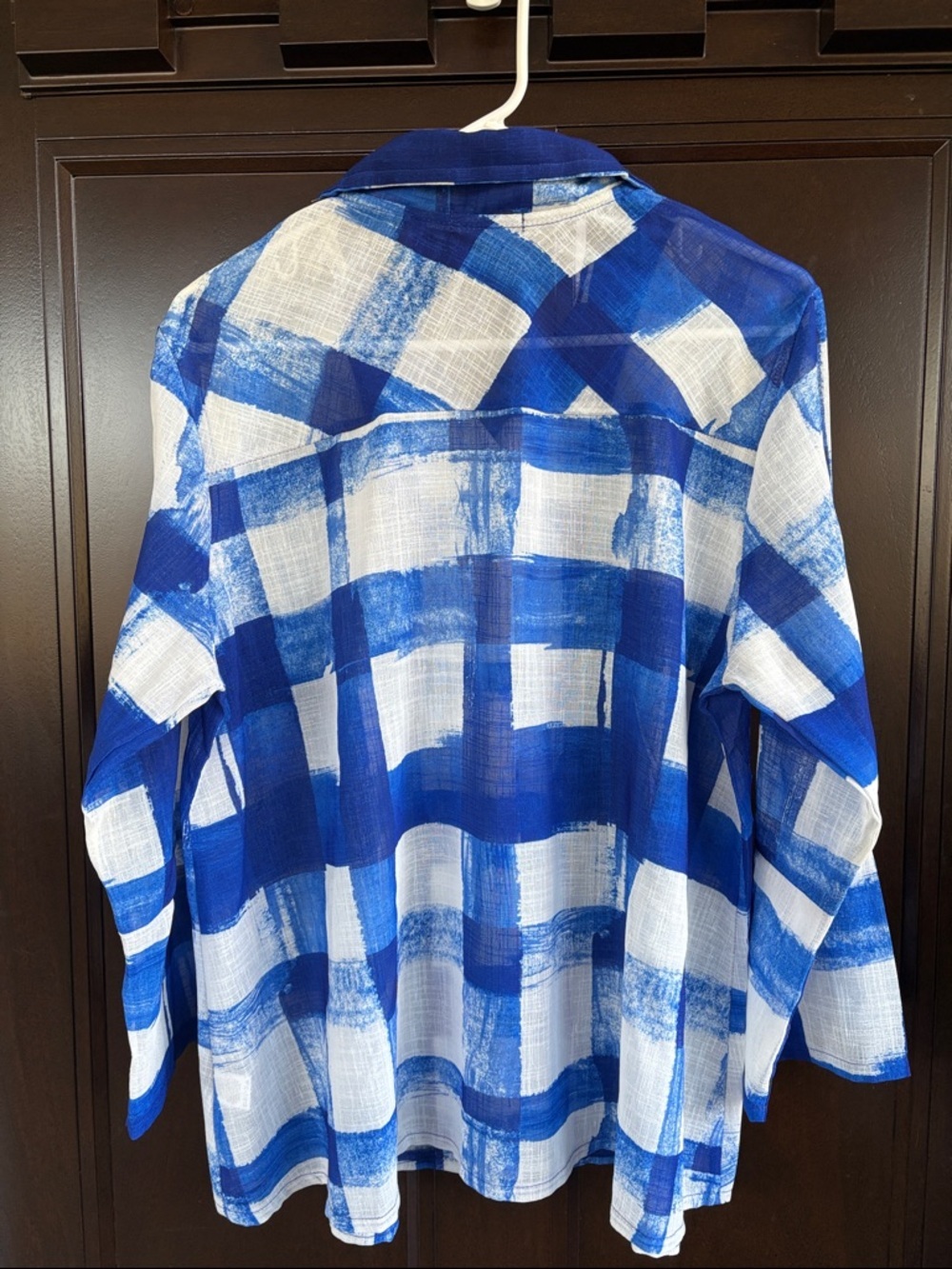 Like New DAMEE BLUE white Plaid Button Front A Line Top Size 1X - Picture 7 of 8